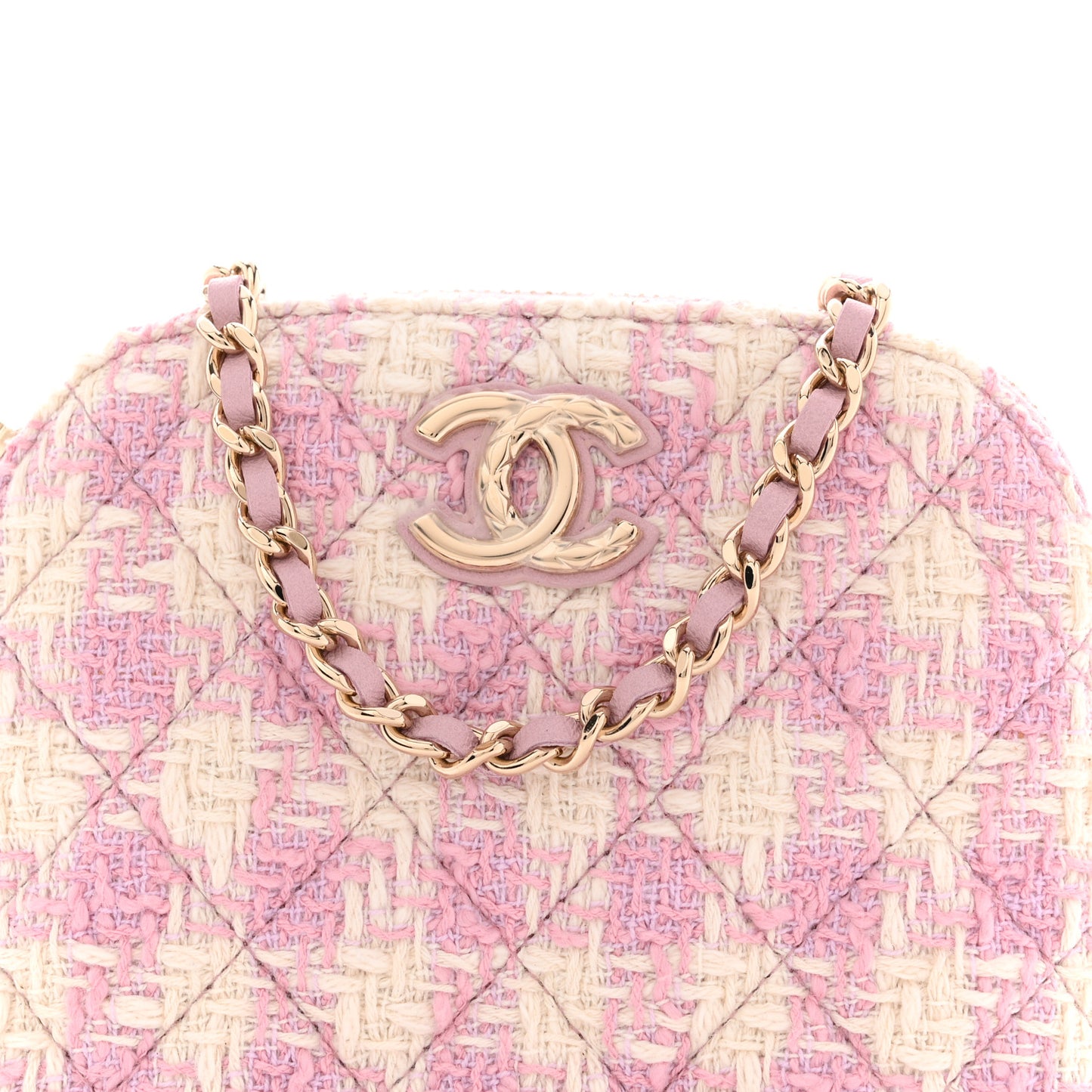 Tweed Quilted Mini Clutch With Chain Pink