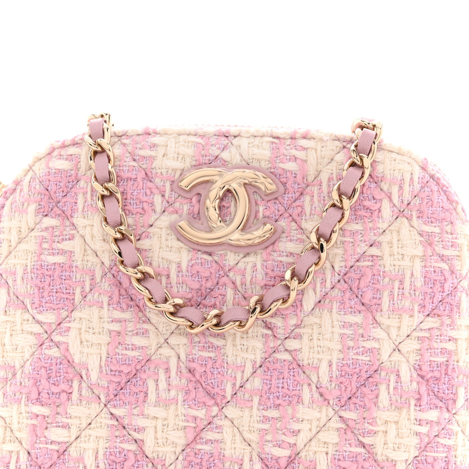 Chanel Tweed Quilted Mini Clutch With Chain Pink 8 of 11