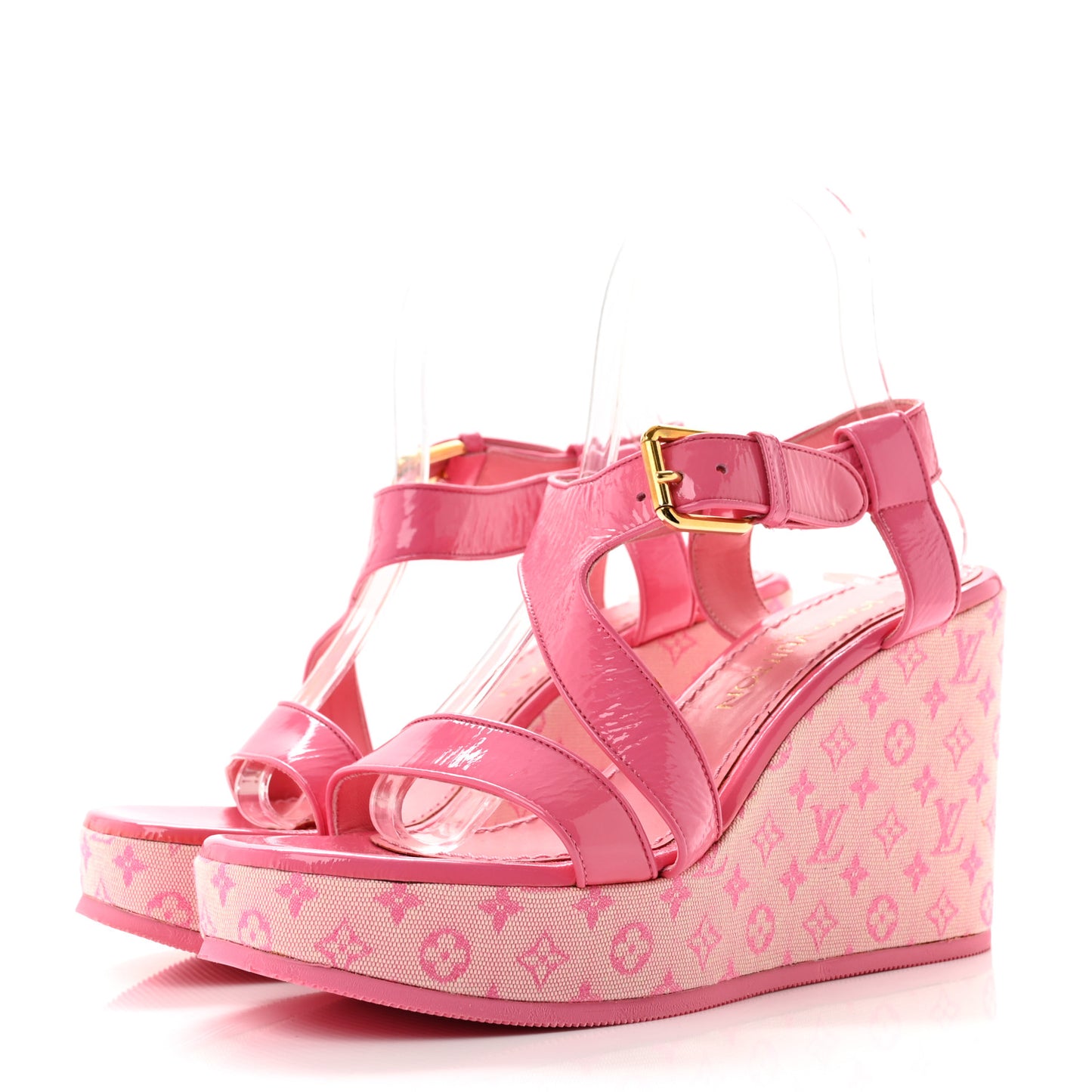 Patent Monogram Wedge Sandals 38 Pink