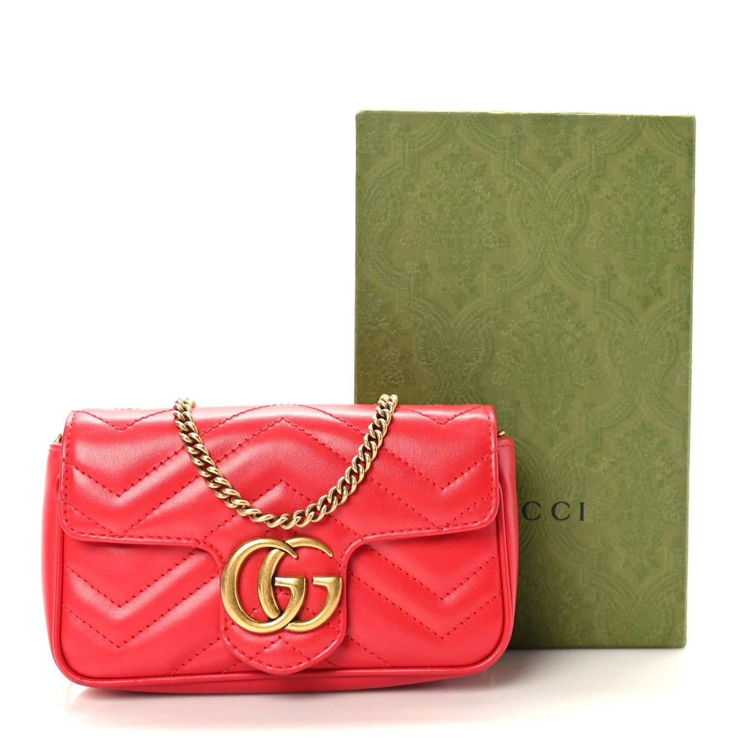 Gucci Calfskin Matelasse Super Mini GG Marmont Shoulder Bag Hibiscus Red 3 of 10