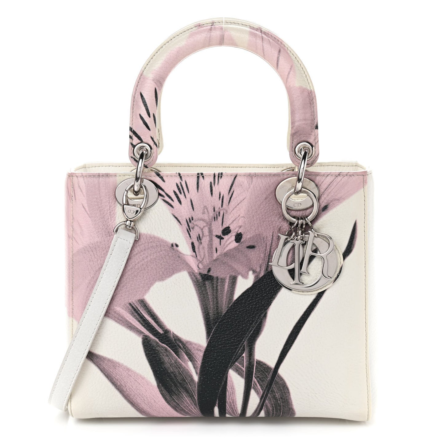 Deerskin Floral Printed Medium Lady Dior White
