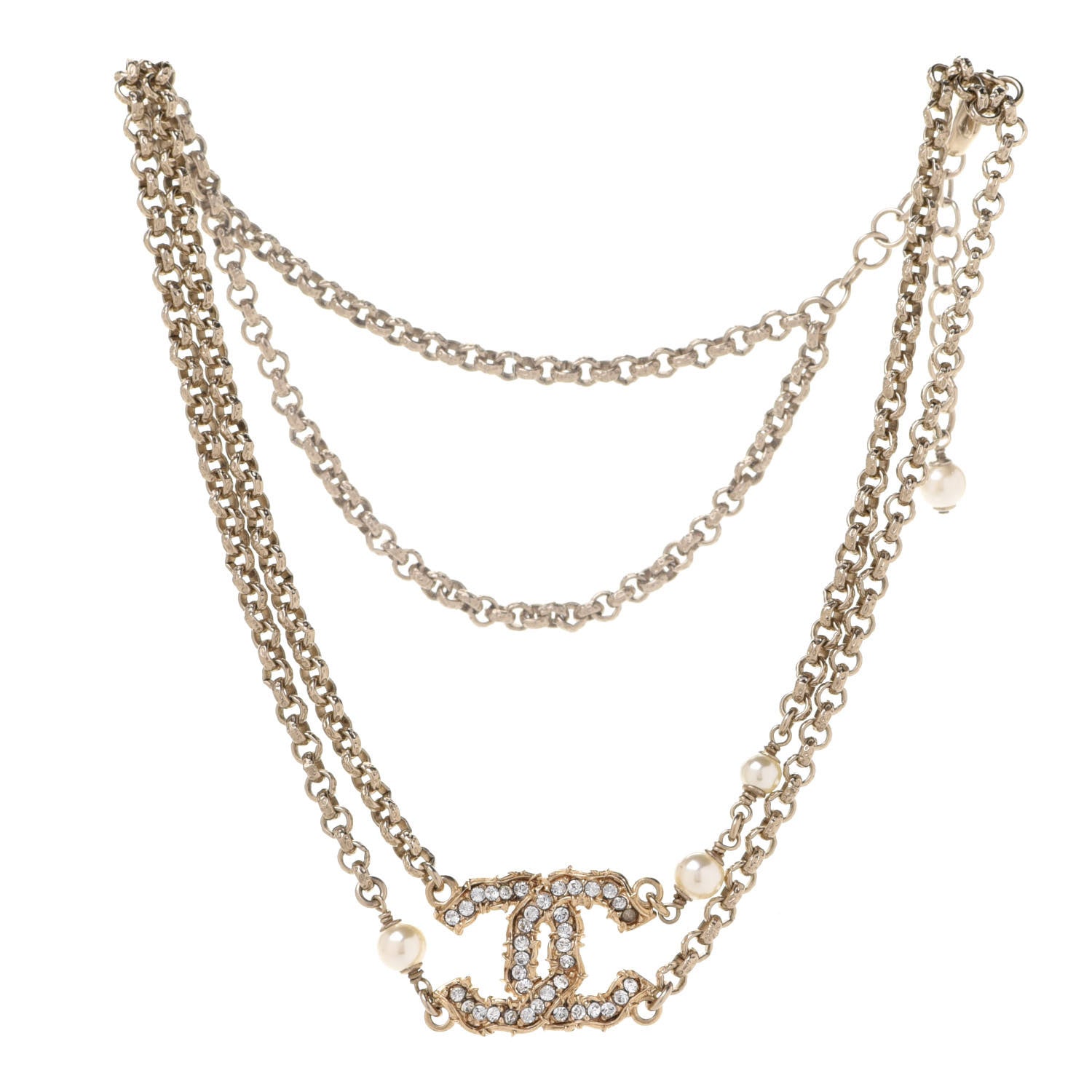 Chanel Crystal Pearl CC Chain Choker Necklace Gold 3 of 6