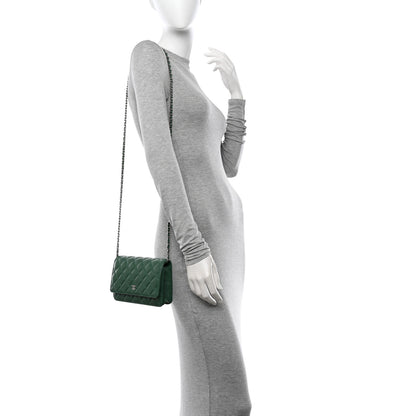 Chanel Lambskin Quilted Wallet On Chain WOC Green 2 of 11