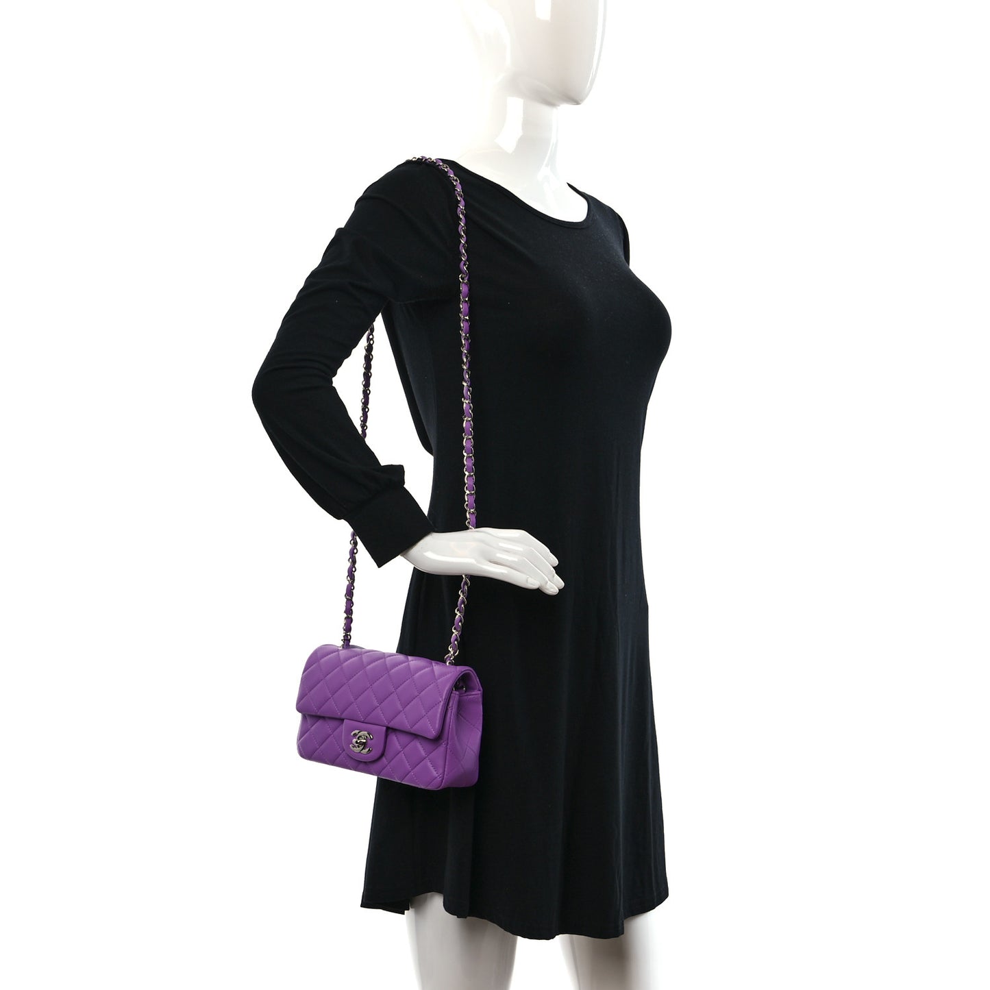 Lambskin Quilted Mini Rectangular Flap Purple