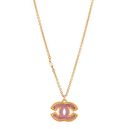 Chanel Metal Enamel Pearl CC Chain Necklace Pendant Gold Pink 1 of 5