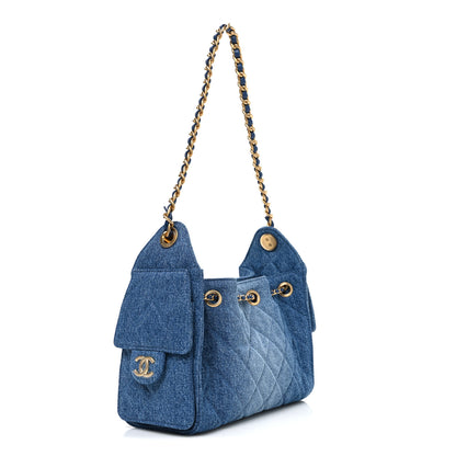 Chanel Cotton Wool Tweed Quilted Mini Chanel 25 Handbag Black Blue 3 of 11