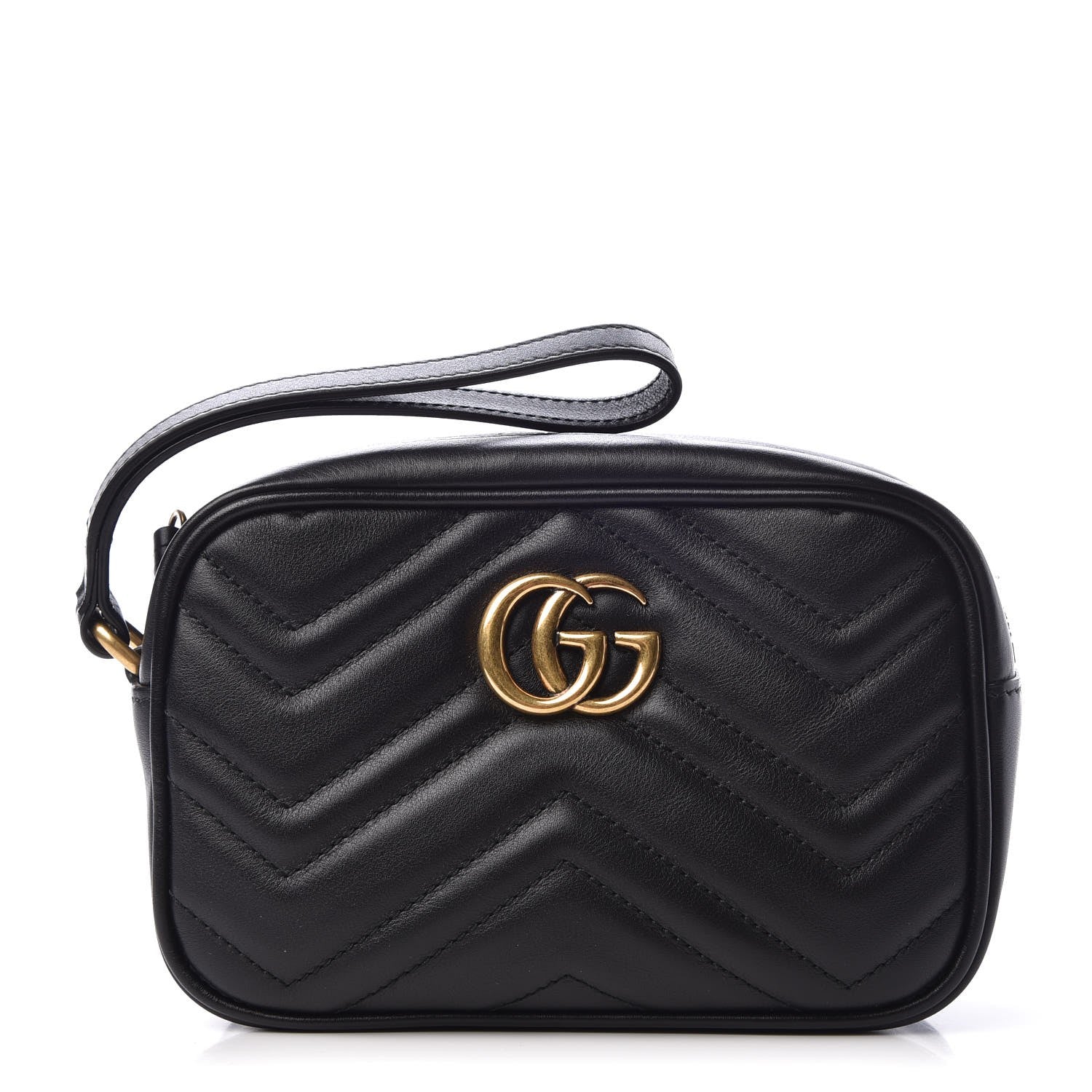 Gucci Calfskin Matelasse Mini GG Marmont Wrist Wallet Black 1 of 9