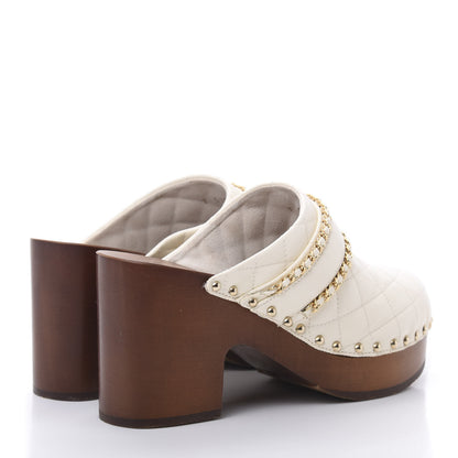 Chanel Lambskin Quilted Chain Clog Mules 35 Ivory 4 of 8