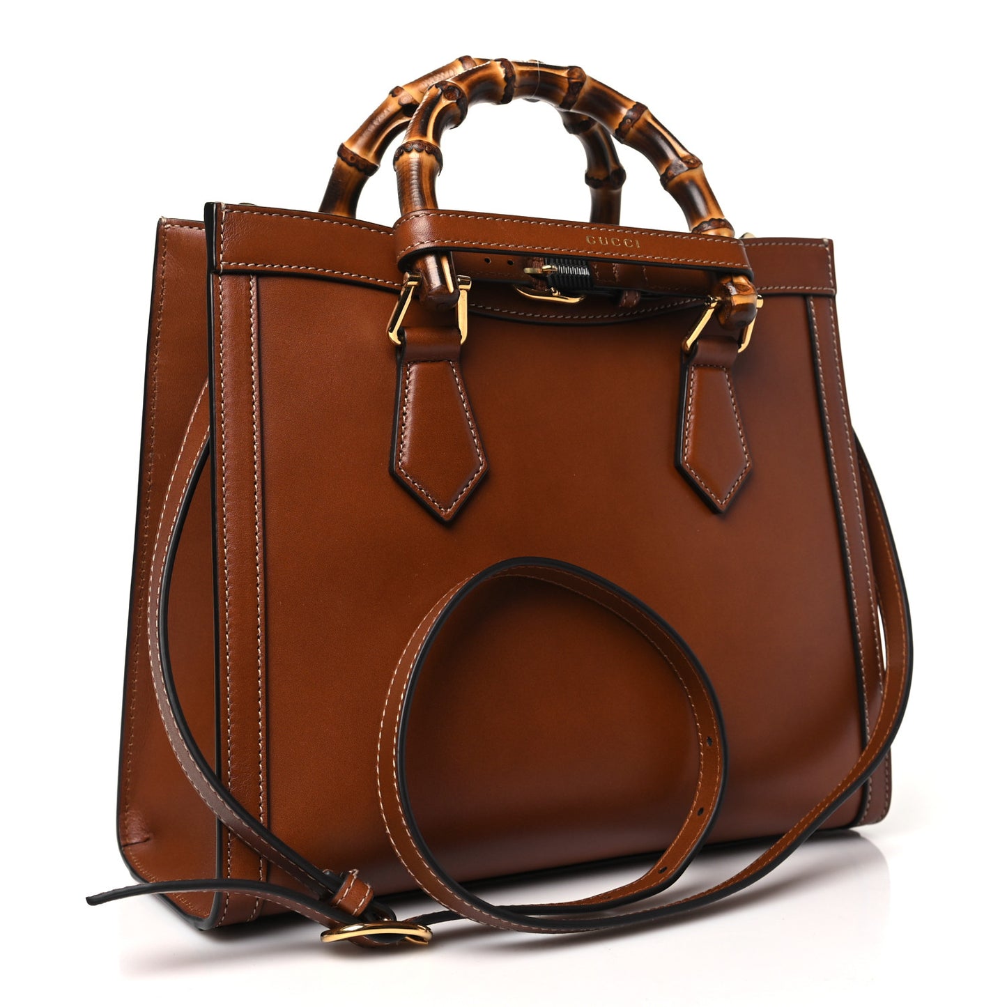 Charisma Calfskin Gucci Embossed Small Diana Tote Bag Peanut Brown