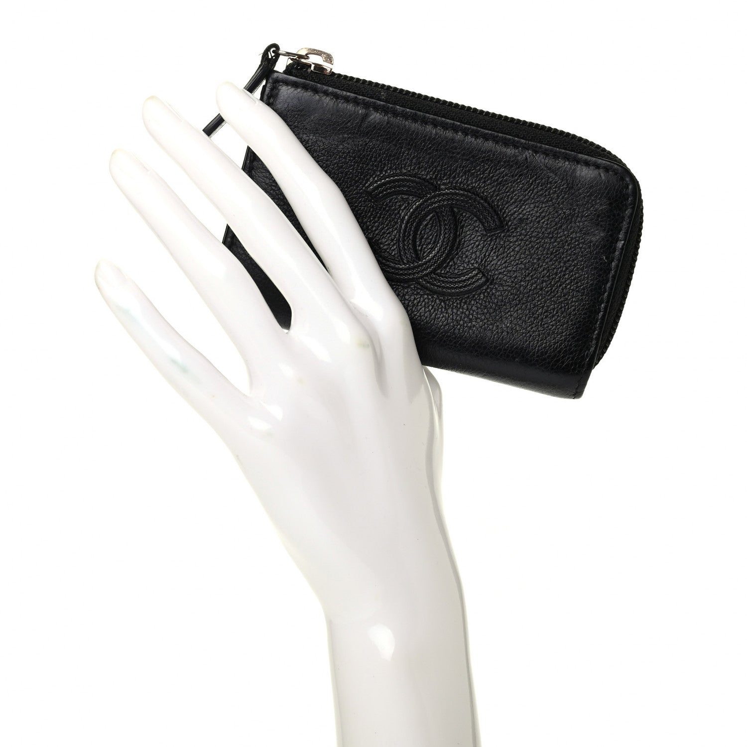 Chanel Calfskin Chain Embossed CC Key Holder Case Black 2 of 9