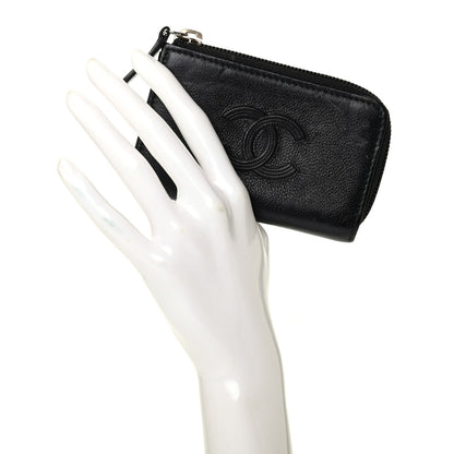 Chanel Calfskin Chain Embossed CC Key Holder Case Black 2 of 9