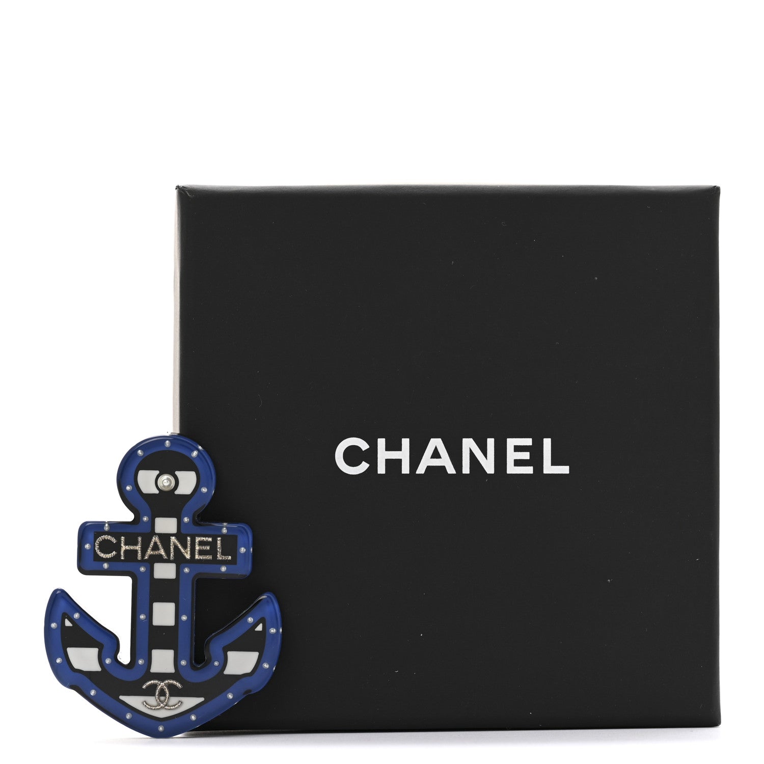 Chanel Resin Pearl Anchor CC Brooch Black Blue 4 of 4