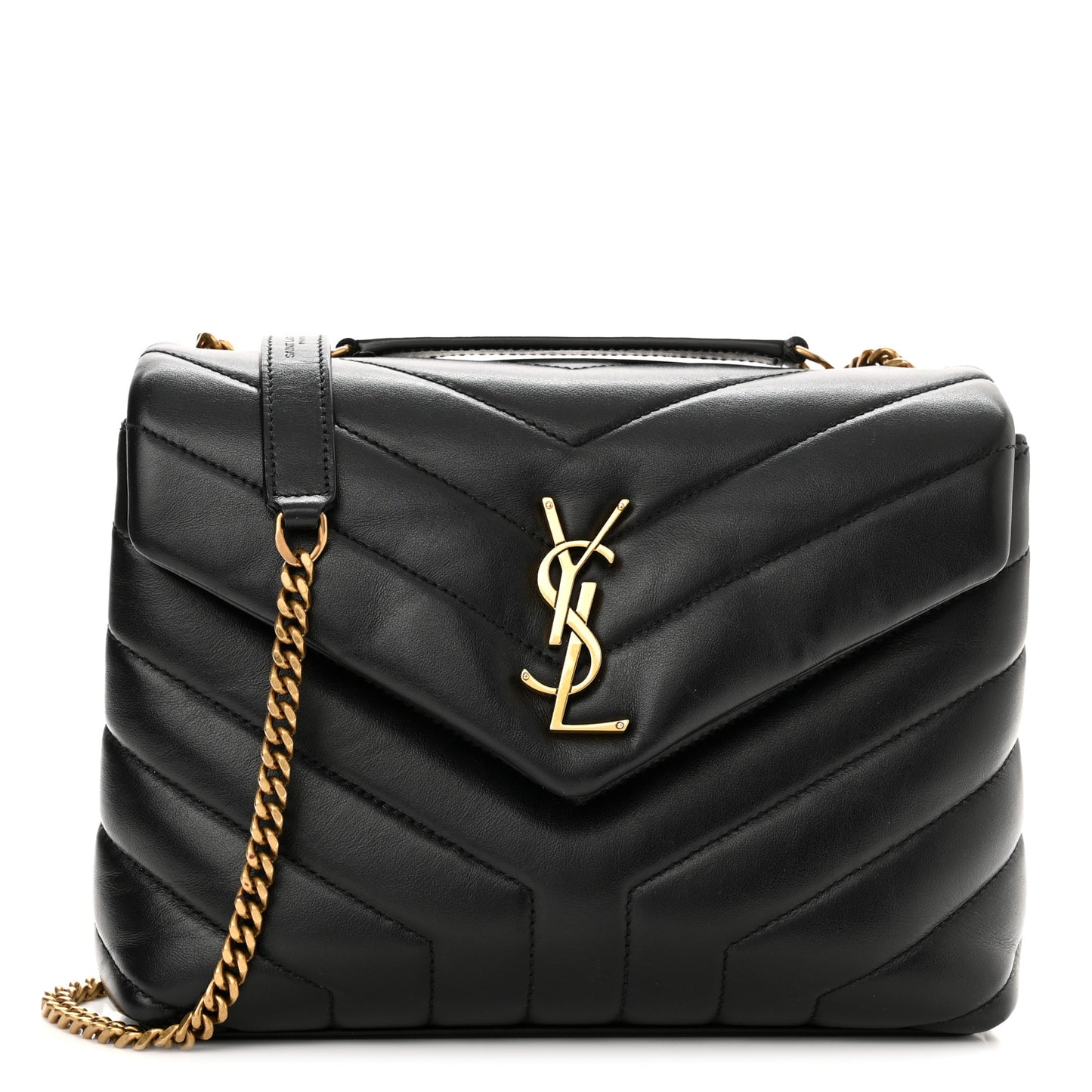 Calfskin Y Quilted Monogram Small Loulou Chain Satchel Black