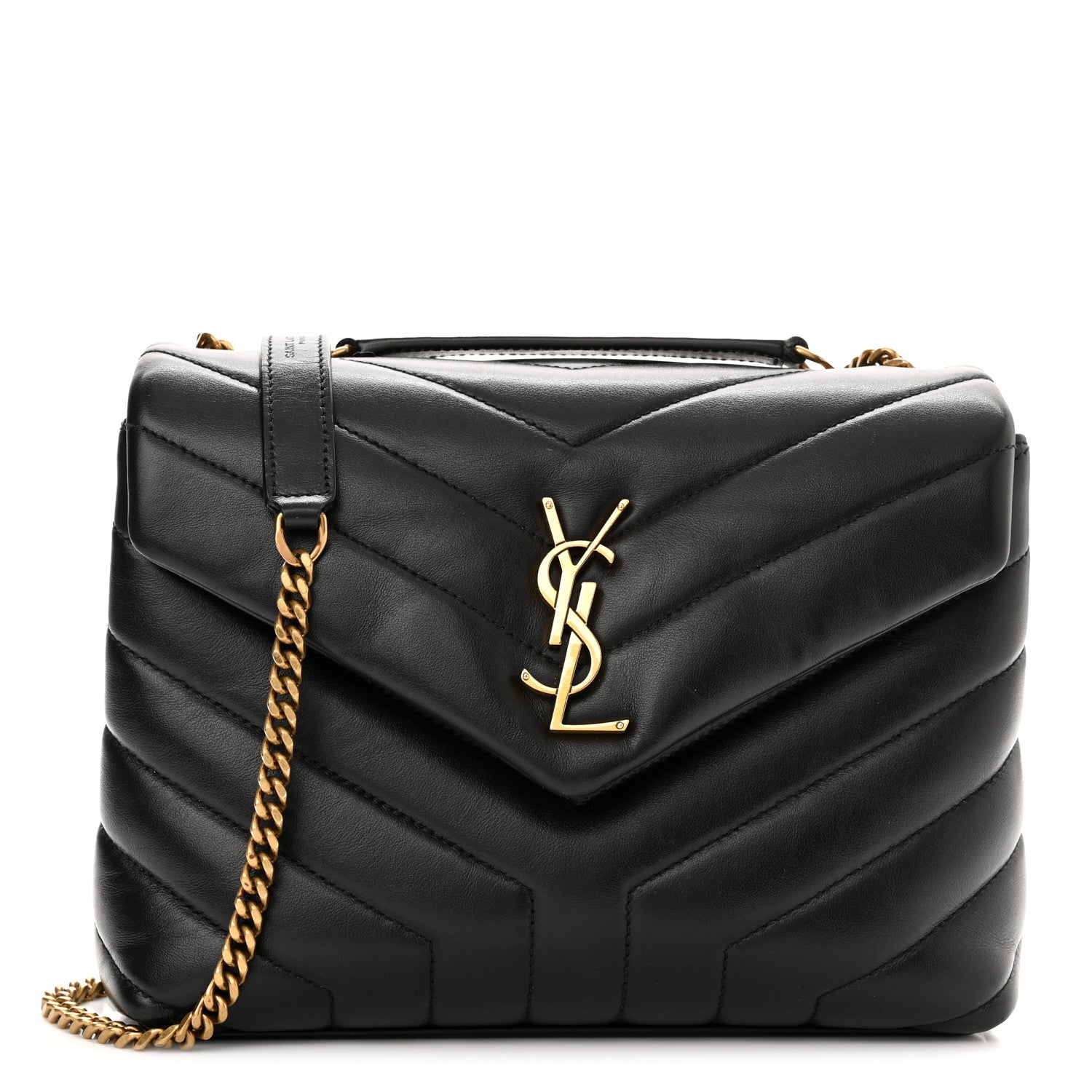 Saint Laurent Calfskin Y Quilted Monogram Small Loulou Chain Satchel Black 1 of 14