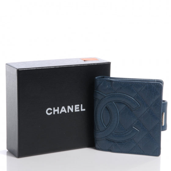 Aged Calfskin Cambon Compact Wallet Blue