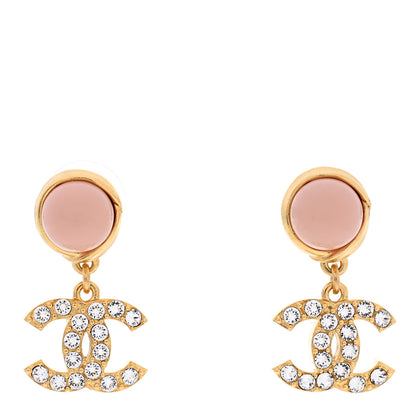 Chanel Crystal Pearl CC Drop Earrings Pink Gold 1 of 5
