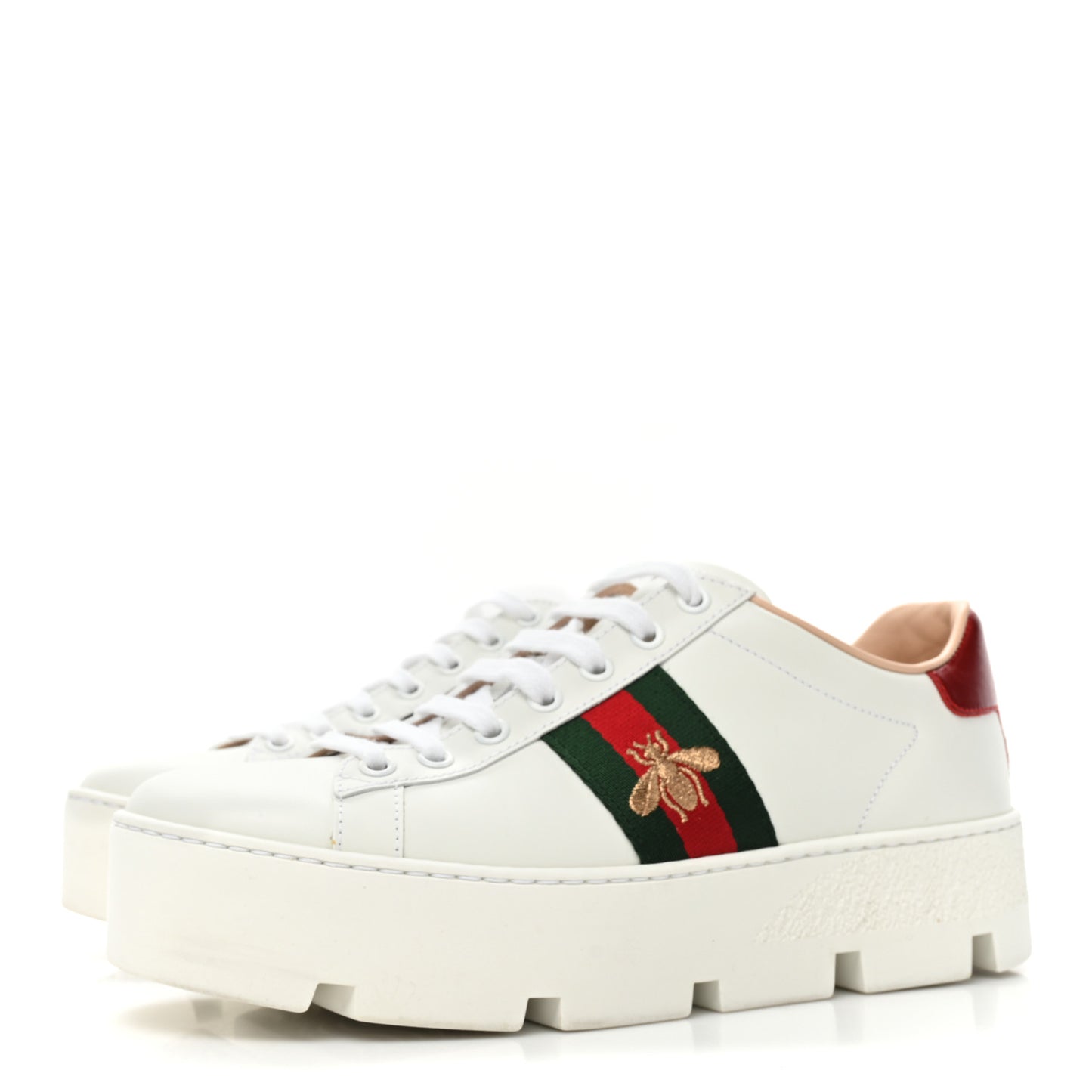 Calfskin Web Bee Embroidered Womens Ace Platform Sneakers 38 White