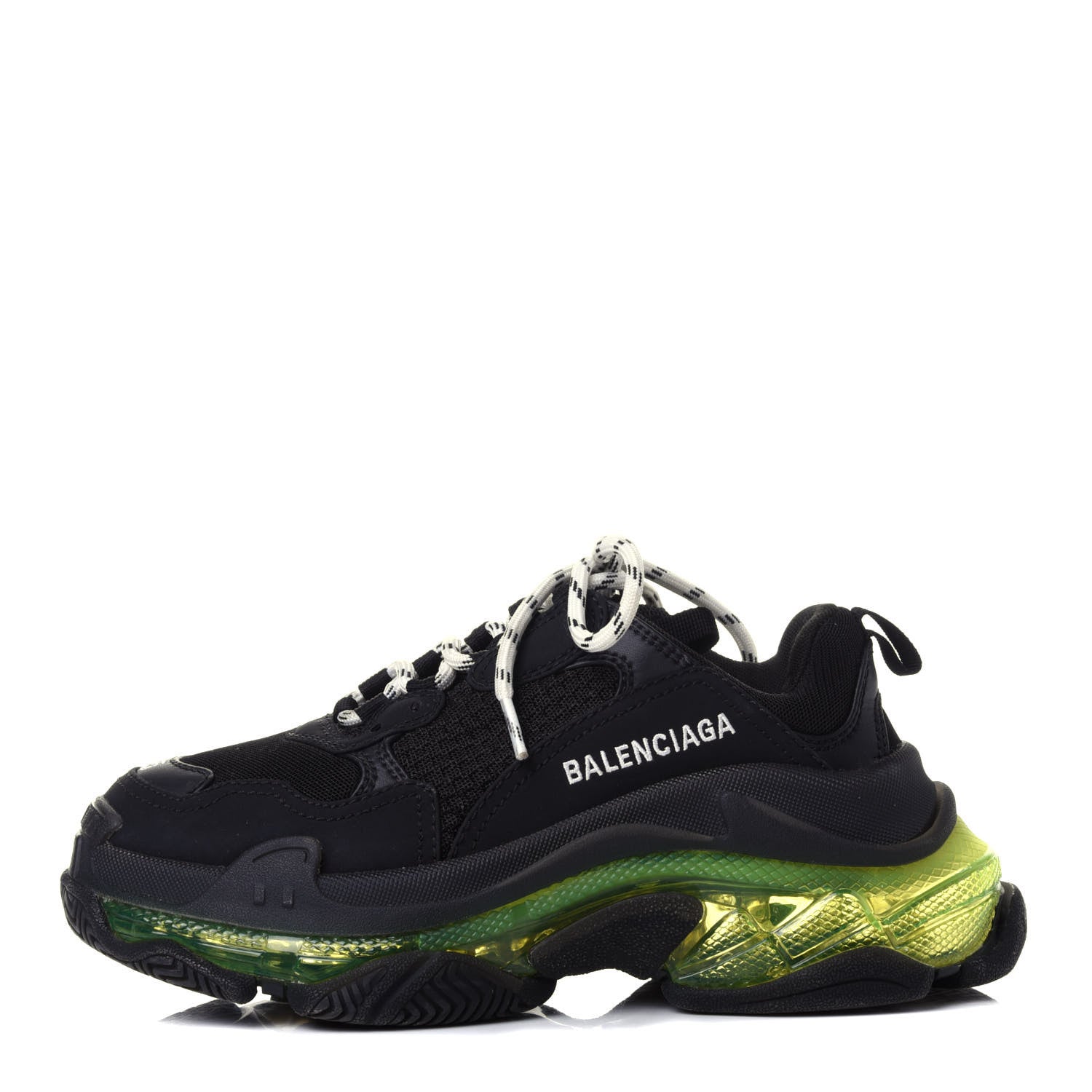 Balenciaga Fabric Mesh Clear Sole Womens Triple S Sneakers 35 Black Yellow Fluo 1 of 4