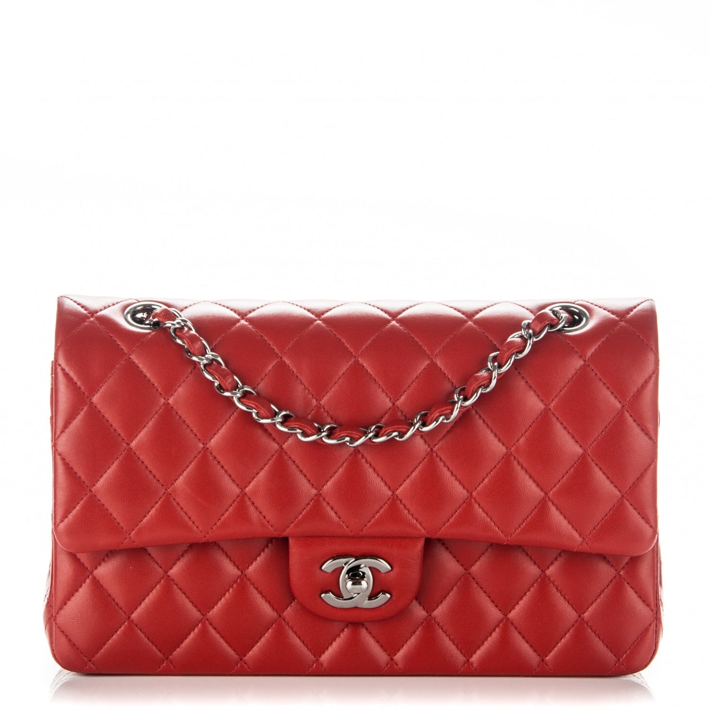 Lambskin Quilted Medium Double Flap Red