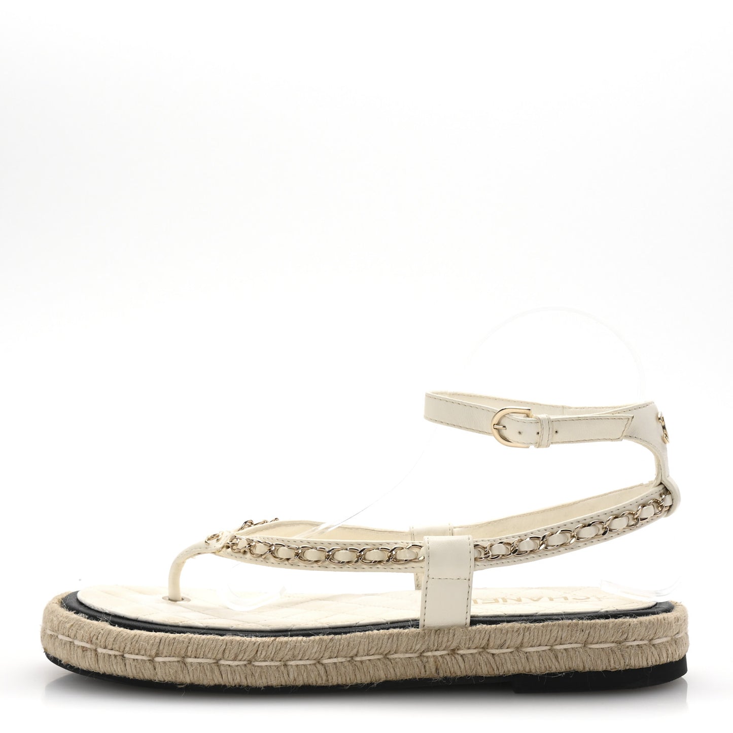 Lambskin Chain CC Thong Espadrille Sandals 41 White