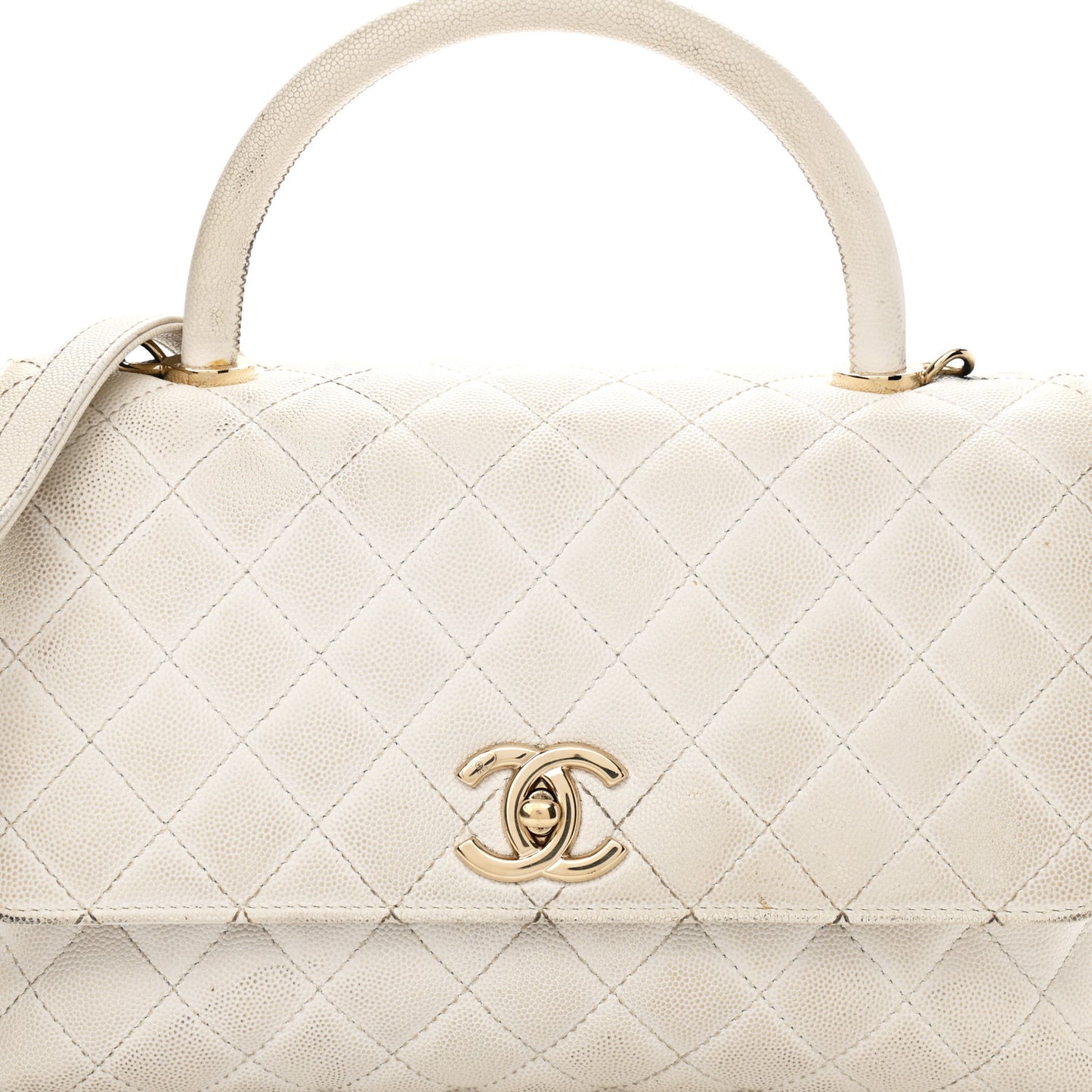 Caviar Quilted Small Coco Handle Flap White