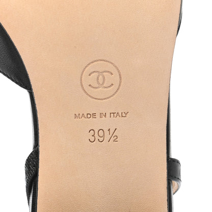 Chanel Goatskin Grosgrain Cap Toe CC Slingback Sandals 39.5 Black 6 of 8