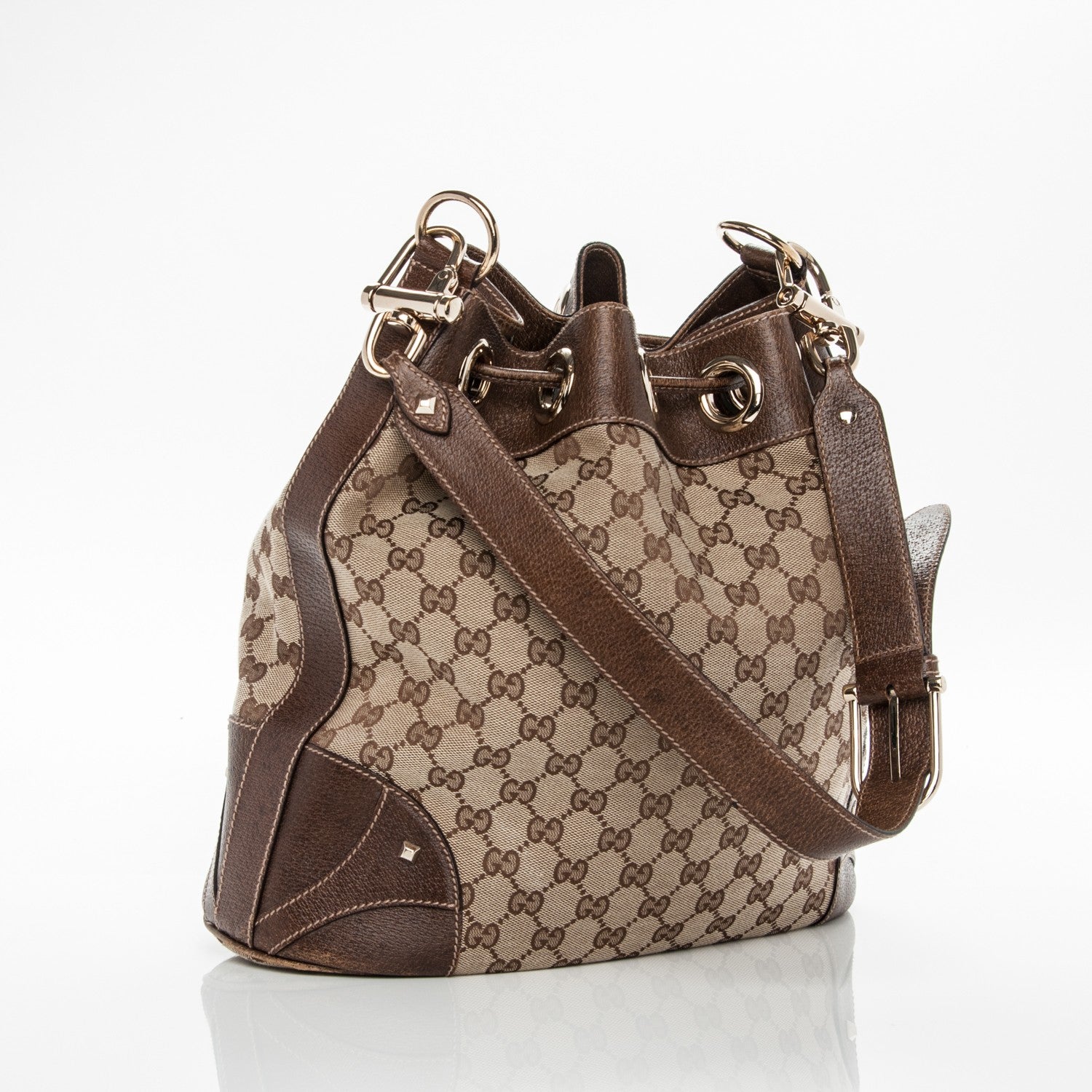 Gucci Monogram Drawstring Shoulder Bag Brown 3 of 11