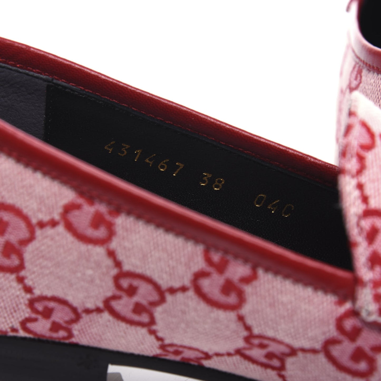 Canvas GG Monogram Horsebit Womens Jordaan Loafers 38 Gardenia Hibiscus Red