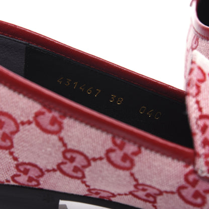 Gucci Canvas GG Monogram Horsebit Womens Jordaan Loafers 38 Gardenia Hibiscus Red 11 of 12