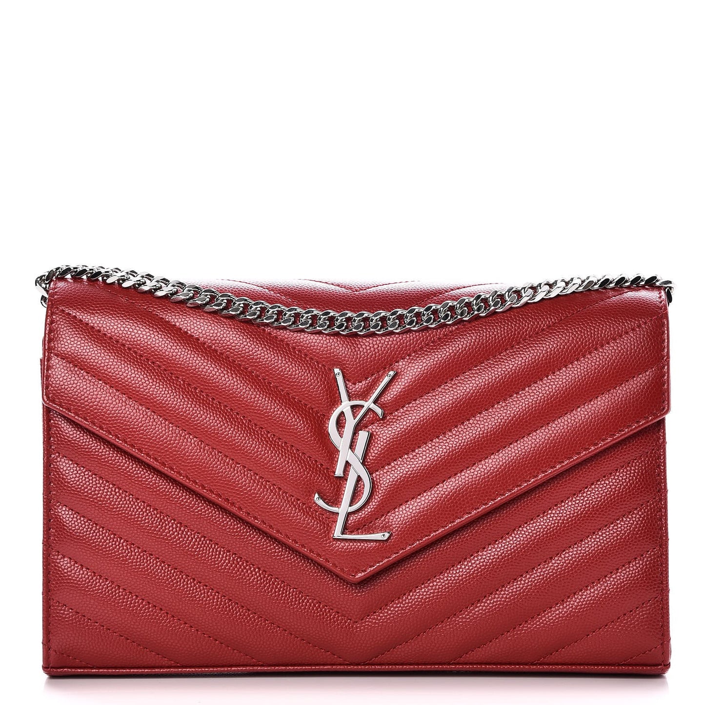 Grain De Poudre Matelasse Chevron Monogram Chain Wallet Red