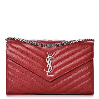 Saint Laurent Grain De Poudre Matelasse Chevron Monogram Chain Wallet Red 1 of 8