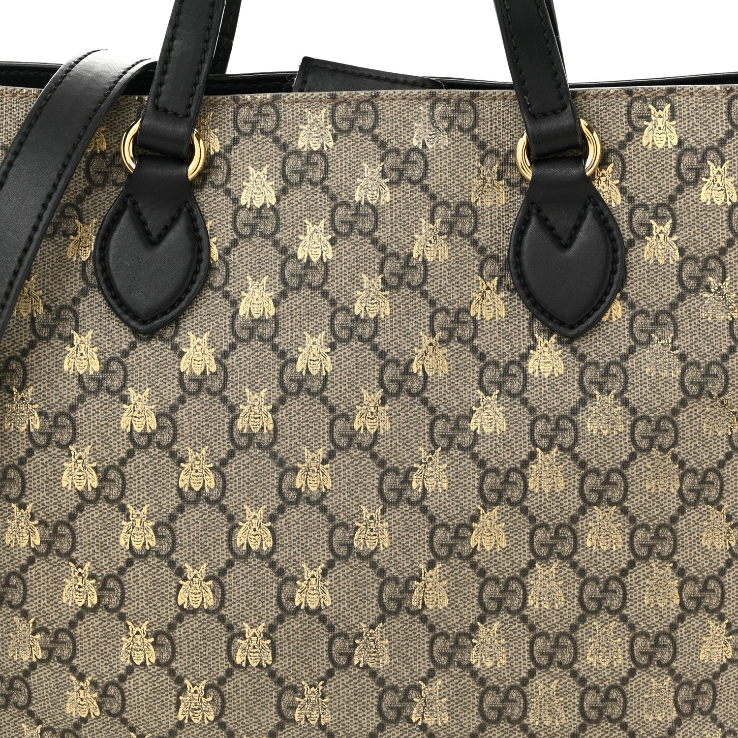 Gucci Soft GG Supreme Monogram Bees Small Crossbody Tote Beige Oro Black 8 of 14