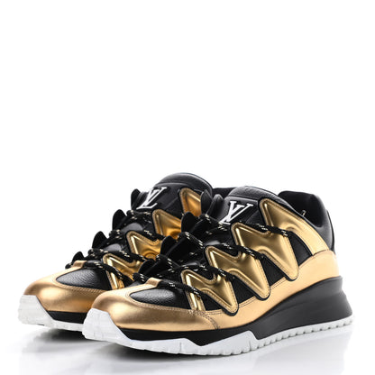 Louis Vuitton Calfskin Mens Zig Zag Sneakers 8 Black Gold 3 of 10