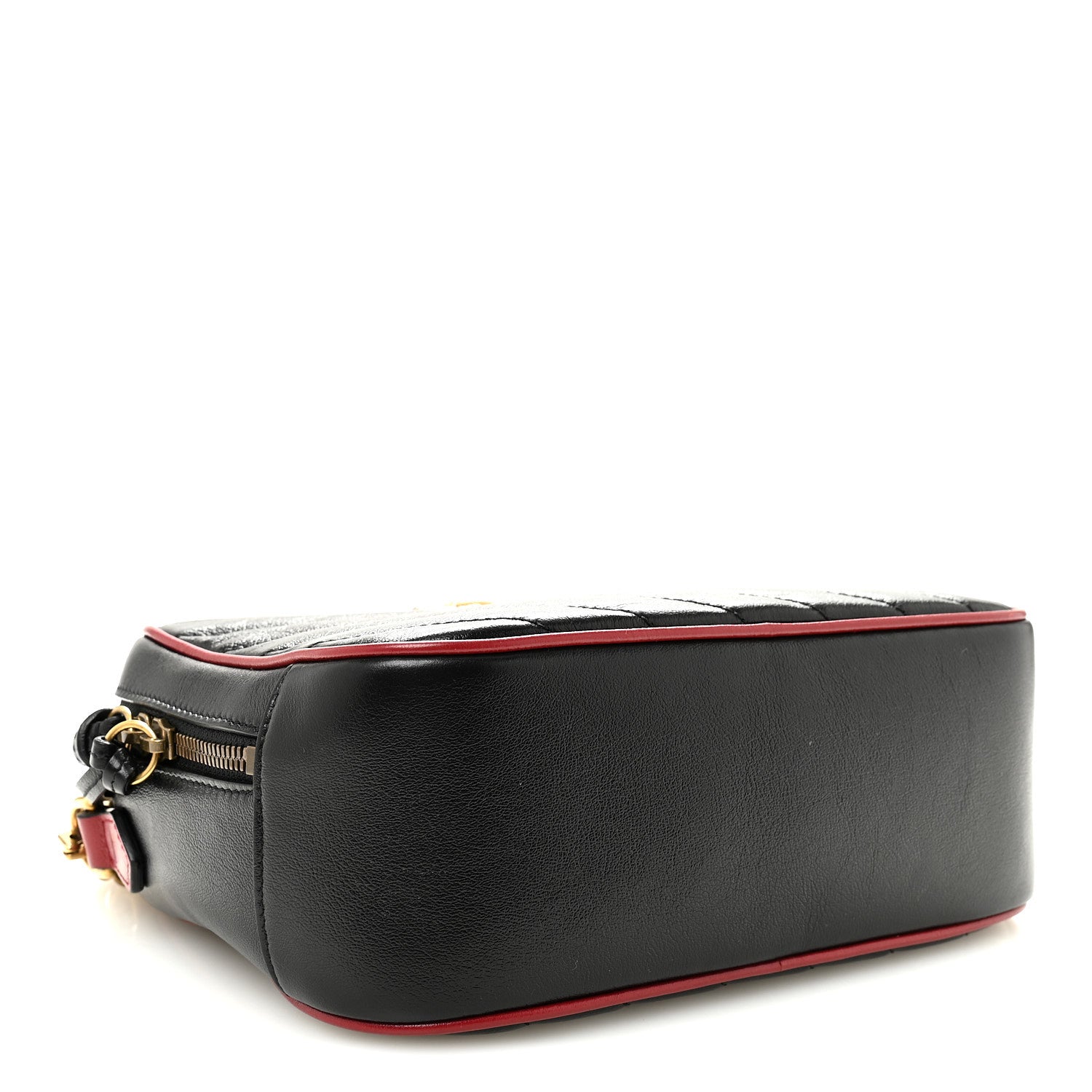 Gucci Vintage Effect Calfskin Matelasse Diagonal Small Torchon GG Marmont Bamboo Top Handle Shoulder Bag Black Romantic Cherry 4 of 10