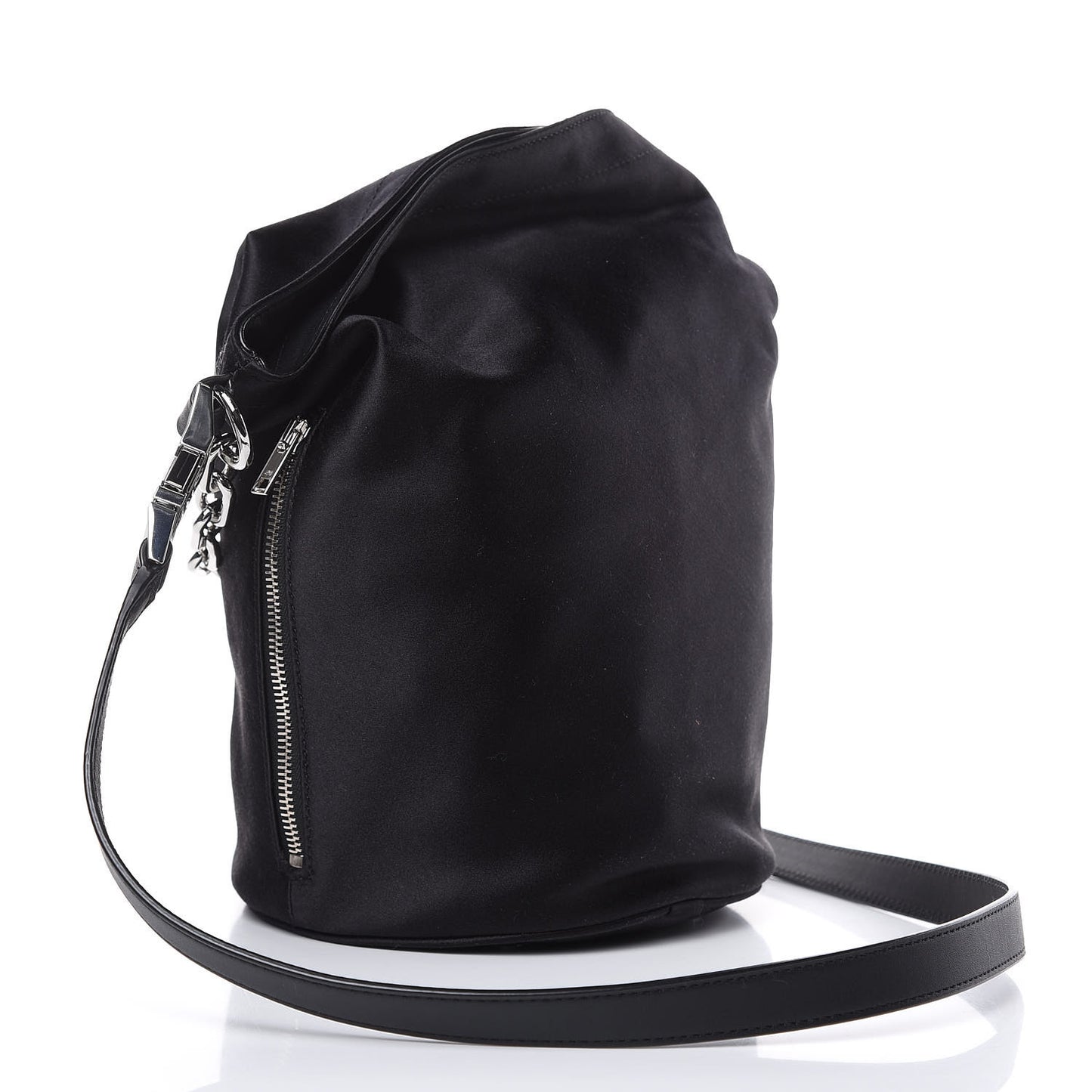 Satin Attica Chain Bucket Bag Black