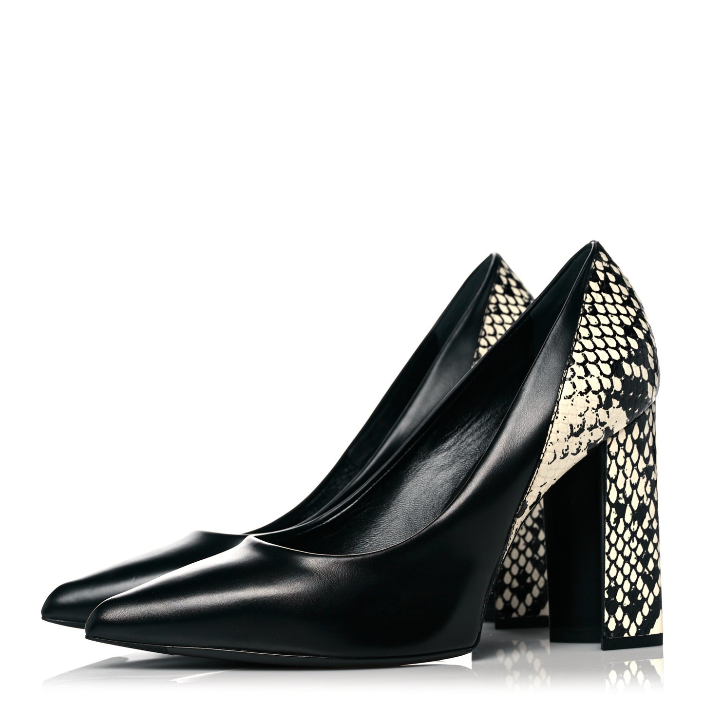 Calfskin Snakeskin Embossed Matchmake Pumps 38.5 Black White