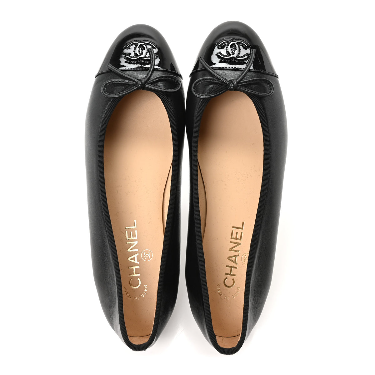 Chanel Lambskin Patent Cap Toe Ballerina Flats 39.5 Black 2 of 9