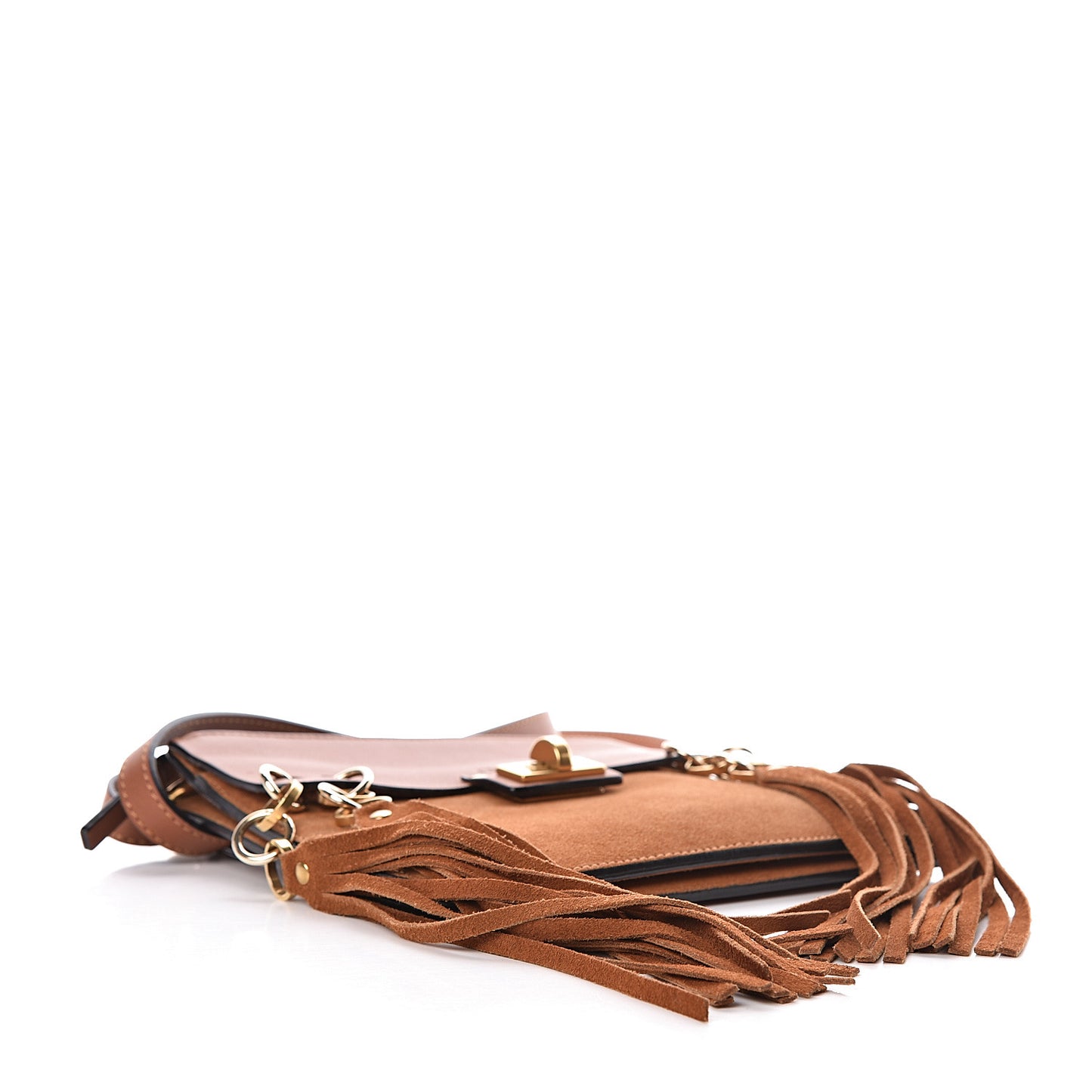 Calfskin Suede Small Jane Fringe Bag Caramel