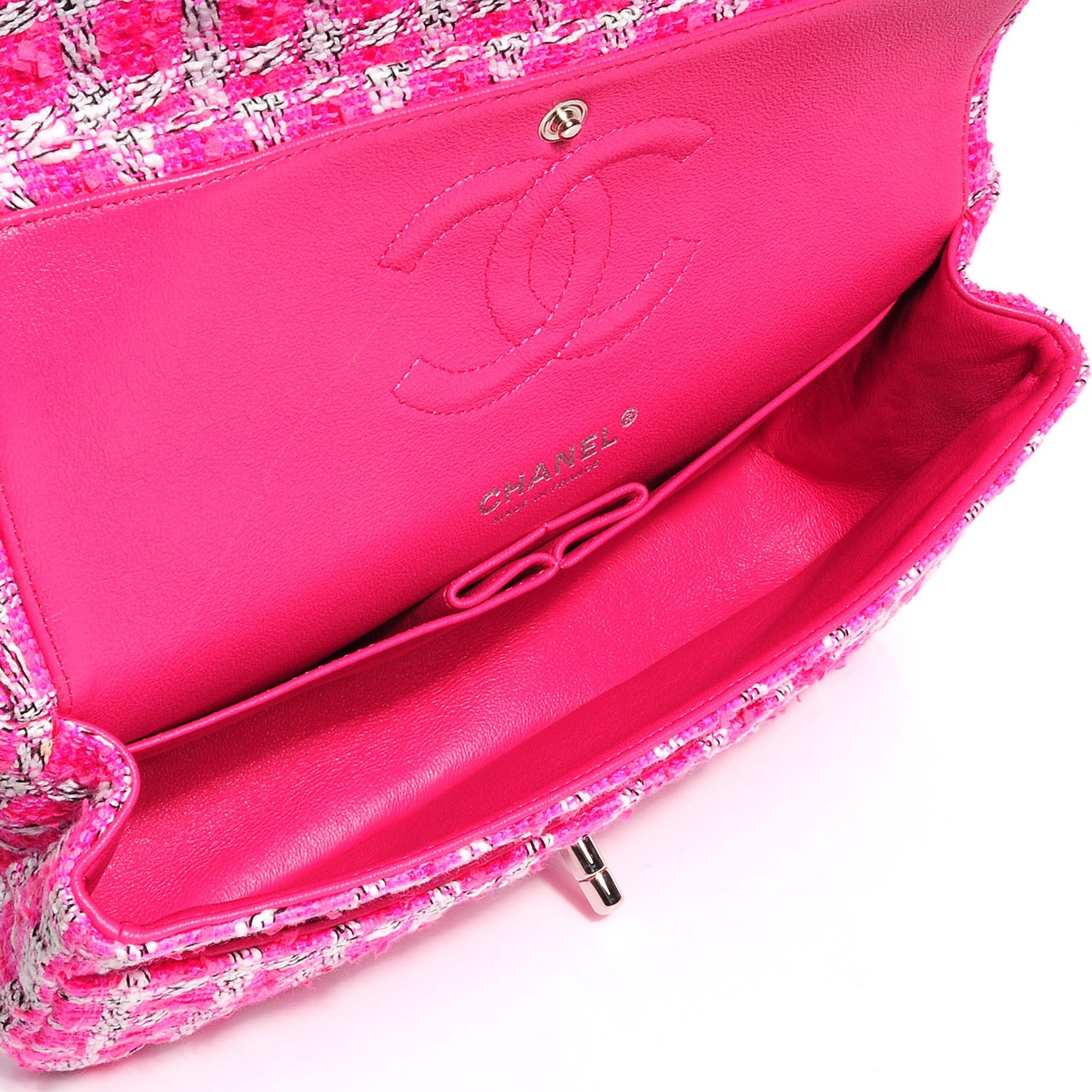 Chanel Tweed Medium Double Flap Fuchsia White 5 of 9