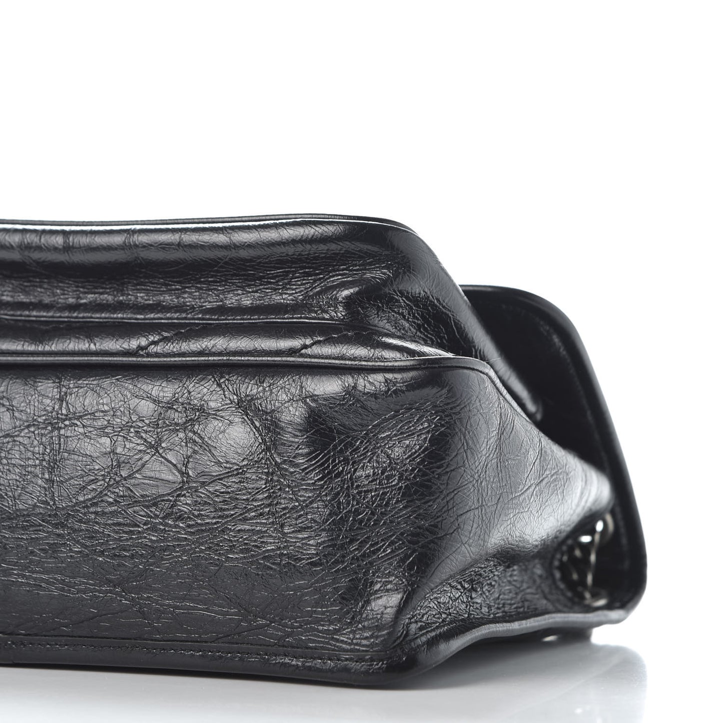 Crinkled Calfskin Matelasse Monogram Medium Niki Chain Satchel Black