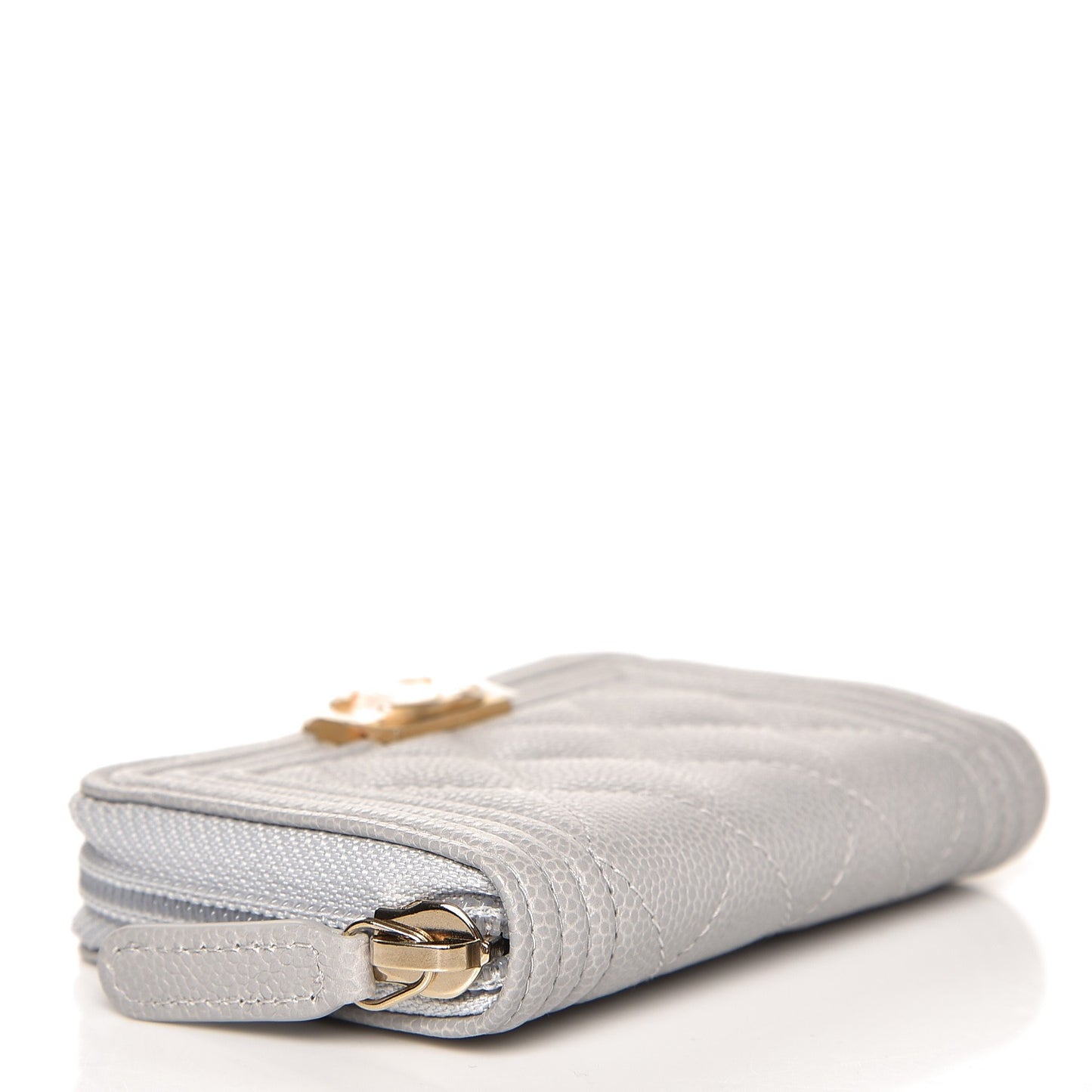 Caviar Quilted Boy Zip Around Coin Purse Wallet Grey