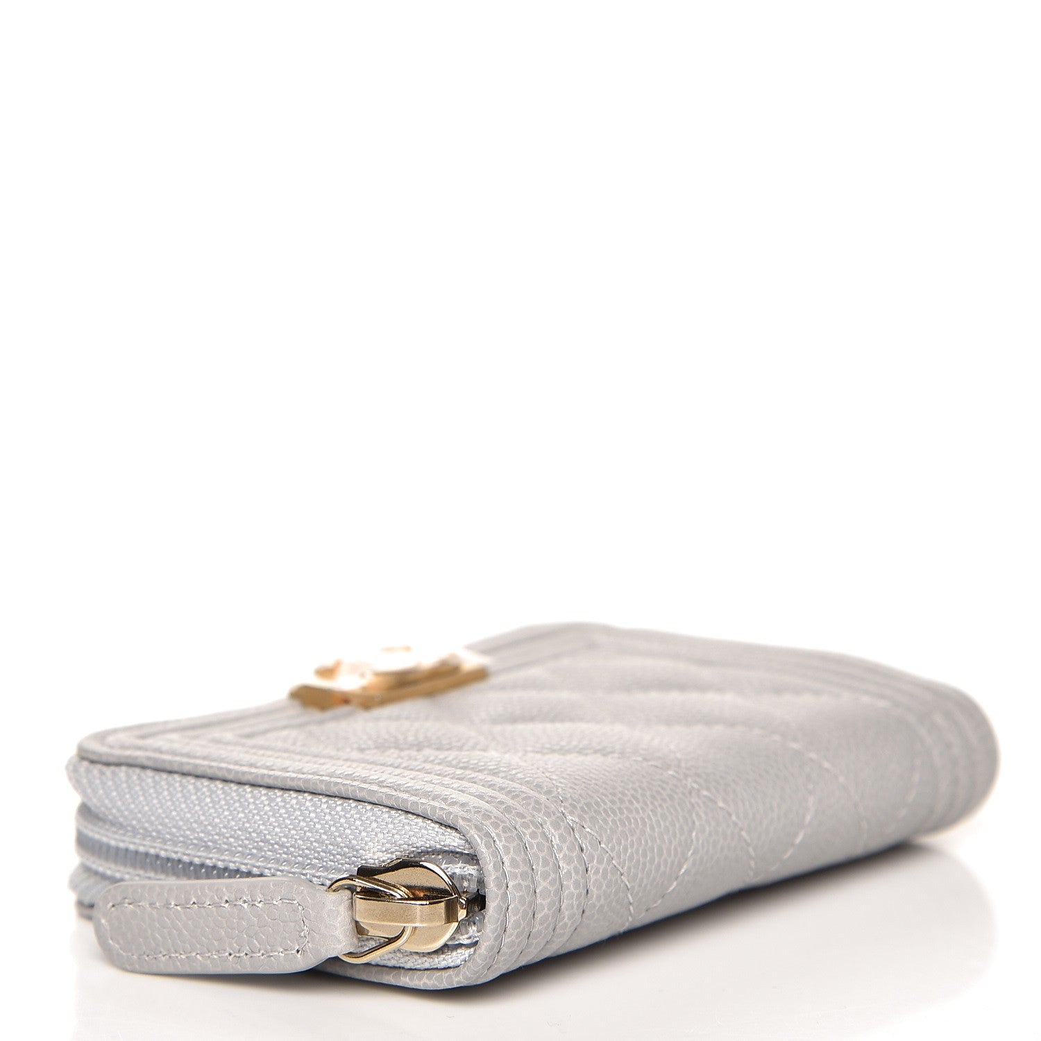 Chanel Caviar Quilted Boy Zip Around Coin Purse Wallet Grey 3 of 8
