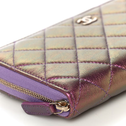 Chanel Iridescent Lambskin Quilted Large Gusset Zip Around Wallet Purple 9 of 12