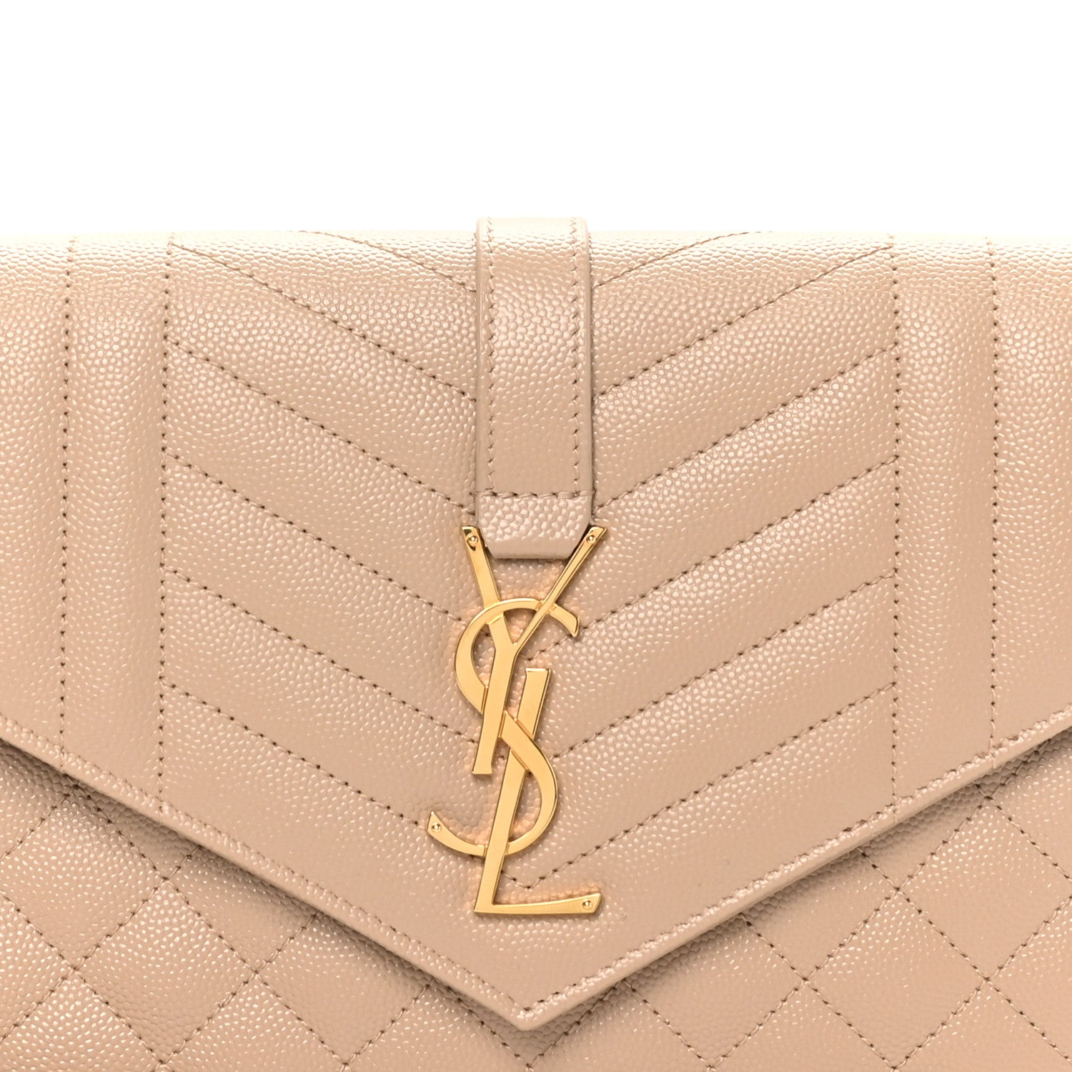 Saint Laurent Grain De Poudre Textured Mixed Matelasse Triquilt Monogram Clutch Dark Beige Dark Beige 8 of 8
