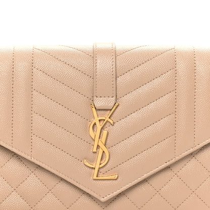 Saint Laurent Grain De Poudre Textured Mixed Matelasse Triquilt Monogram Clutch Dark Beige Dark Beige 8 of 8