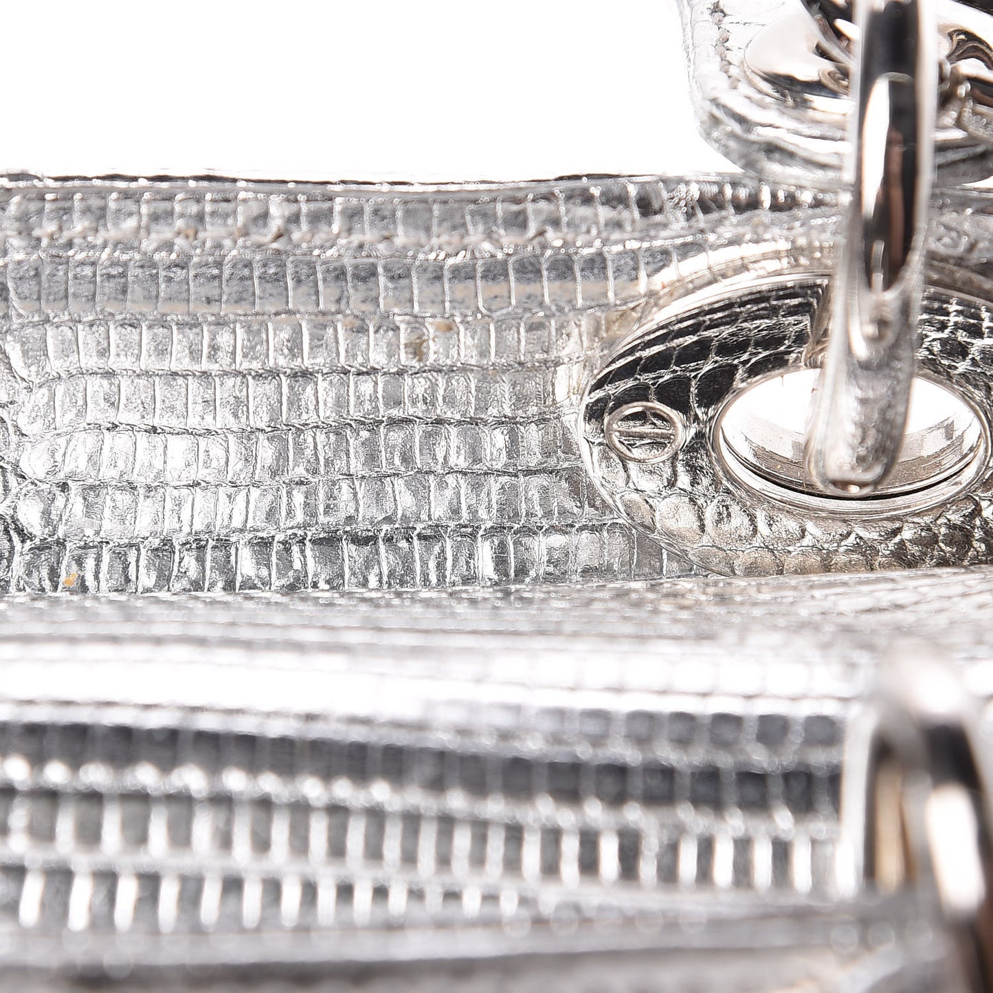 Metallic Lizard Mini Lady Dior Silver