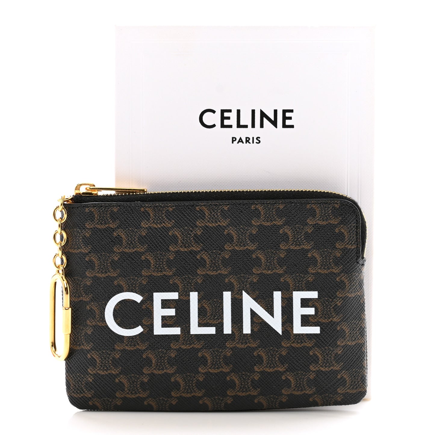 Triomphe Canvas Logo Coin and Card Pouch With Hook Black