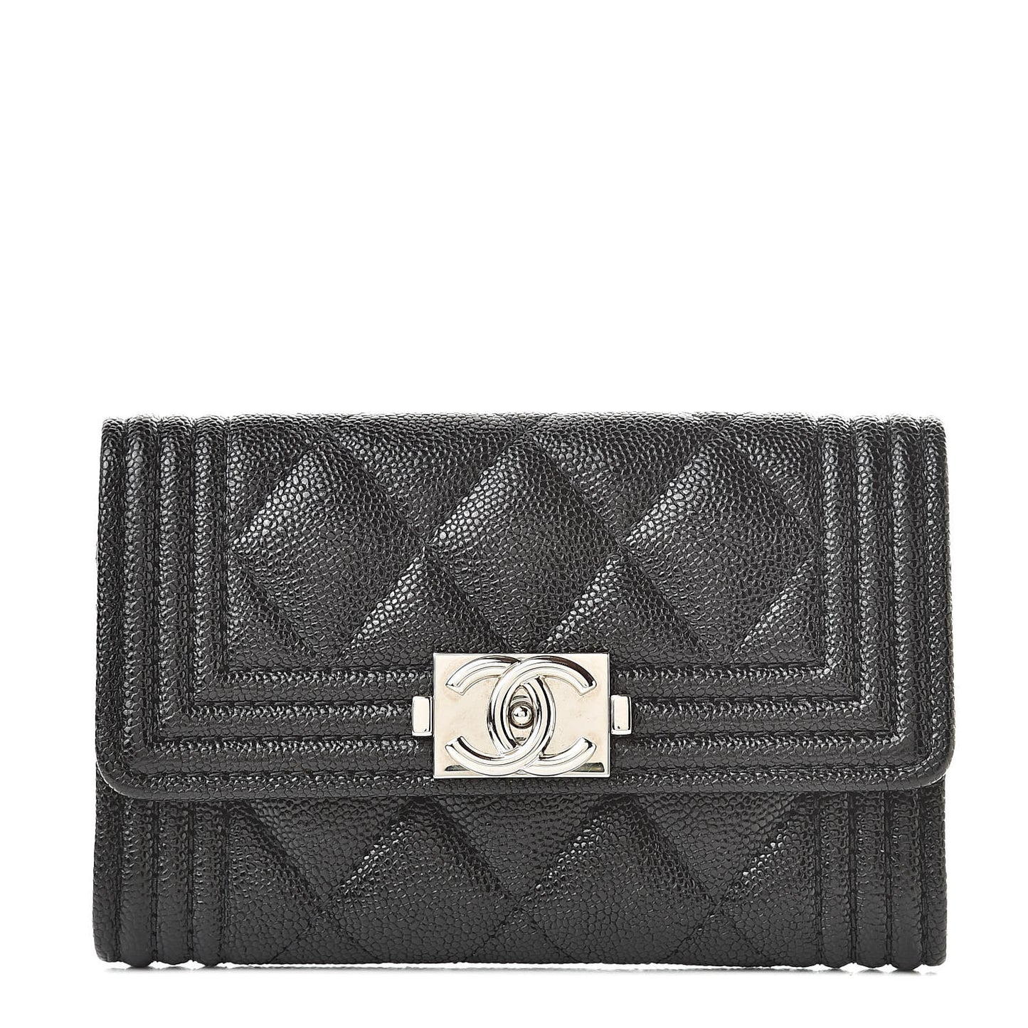 Caviar Quilted Boy Flap Card Holder Black