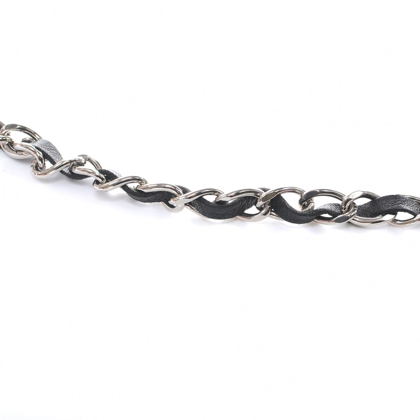 Leather Silver Chain Link Belt Black