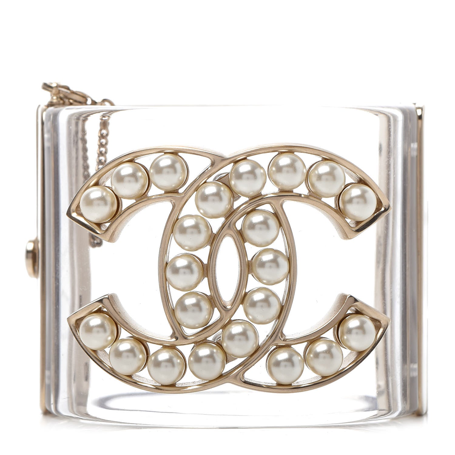 Chanel Lucite Pearl CC Cuff Light Gold 1 of 5